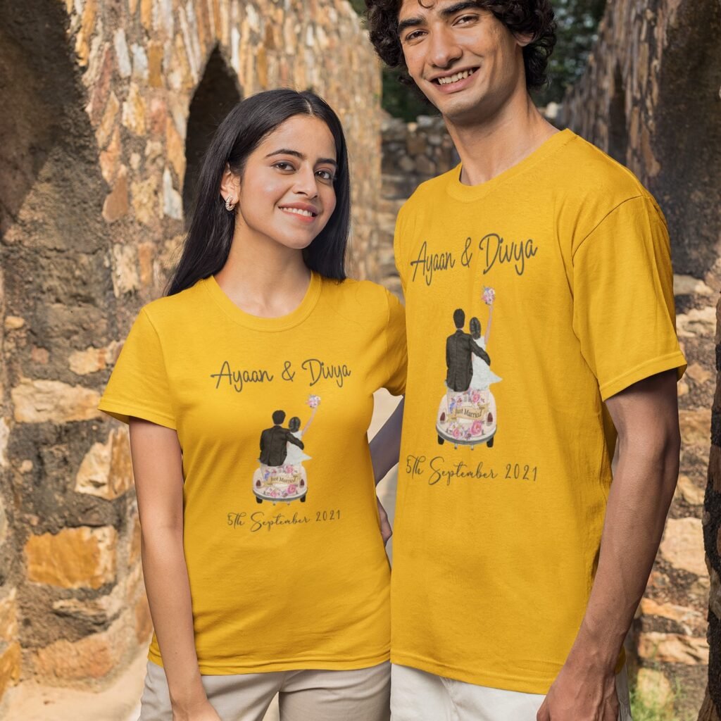 Personalised Couple T-Shirts for Pre-Wedding Photo Shoots and Anniversary Gifts