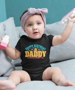 Custom Happy Birthday Daddy Rompers for Newborns – Personalized Baby Onesie Gift from Baby | Unique Birthday Outfit for Dad