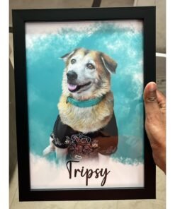 Real customer photo of black pet portrait frame from Coupletees.in showcasing personalised pet artwork with premium finish