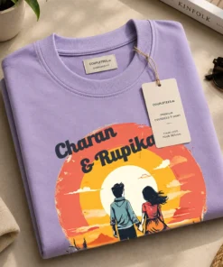 Oversized t-shirt in lavender with couple t-shirt design custom names and wedding date