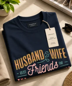 Navy blue Oversized t-shirt with couple t-shirt design custom names and wedding date