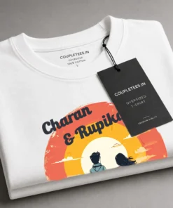 Oversized t-shirt in white with couple t-shirt design custom names and wedding date