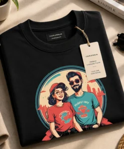 Black Oversized t-shirt with couple t-shirt design custom names and wedding date