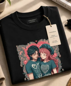 Black Oversized t-shirt with couple t-shirt design custom names and wedding date