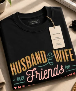 Black Oversized t-shirt with couple t-shirt design custom names and wedding date
