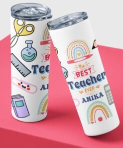 Custom Name Stainless Steel Tumbler Bottle – Personalized Premium Skinny Tumbler for Teachers | Insulated Drinkware Gift for Her/Him