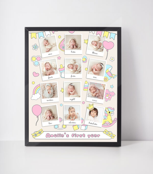 Personalized Baby First Year Photo Collage Wall Frames – Perfect First Birthday Gifts for Baby Boy or Girl