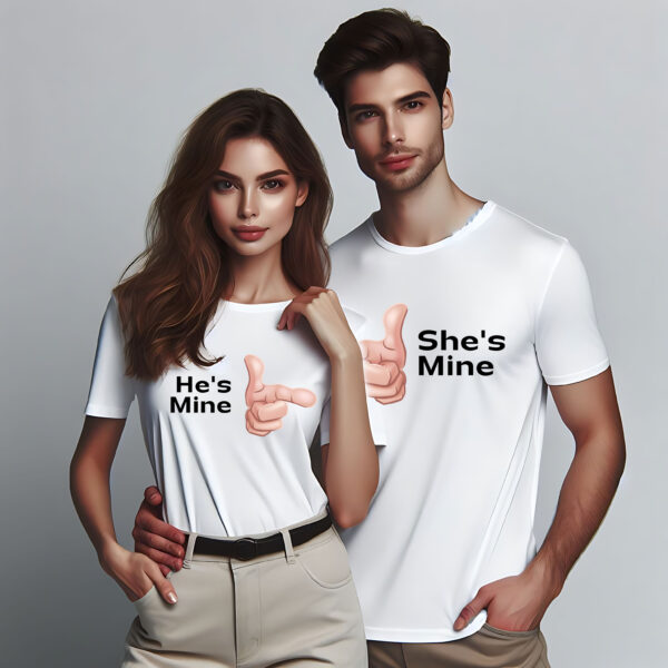 He's Mine & She's Mine" Couple T-Shirts – Perfect for Pre-Wedding Photoshoots