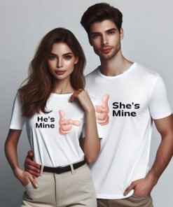 He's Mine & She's Mine" Couple T-Shirts – Perfect for Pre-Wedding Photoshoots