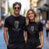 Personalized couple t-shirts featuring heart-shaped designs and Roman numerals of the wedding date, perfect for pre-wedding photoshoots and anniversary gifts.