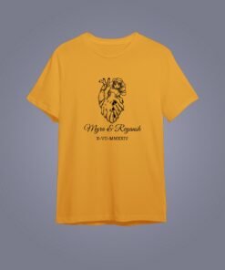 Personalized couple t-shirts featuring heart-shaped designs and Roman numerals of the wedding date, perfect for pre-wedding photoshoots and anniversary gifts.