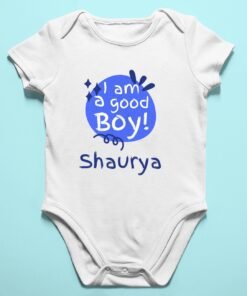 Personalized baby romper with 'I'm a Good Boy' design and custom name, perfect for adorable and unique baby outfits