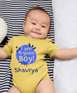 Personalized baby romper with 'I'm a Good Boy' design and custom name, perfect for adorable and unique baby outfits