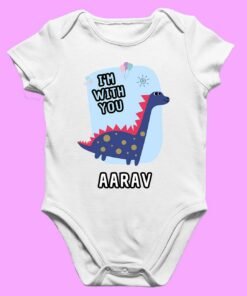 Personalized baby romper with 'I'm with You' design and custom name, perfect for a unique and adorable baby outfit.