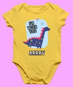 Personalized baby romper with 'I'm with You' design and custom name, perfect for a unique and adorable baby outfit.