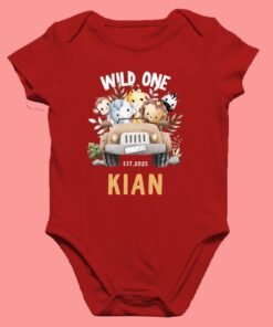 Personalized baby romper with 'Wild One' design and custom name, perfect for a unique and adorable baby outfit.