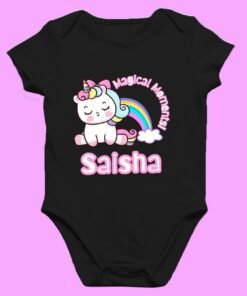 Personalized baby romper with 'Cute Unicorn' design and custom name, perfect for a unique and adorable baby outfit.