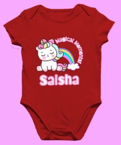 Personalized baby romper with 'Cute Unicorn' design and custom name, perfect for a unique and adorable baby outfit.