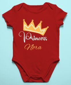 Personalized baby romper with 'Princess' design and custom name, perfect for a unique and adorable baby outfit.