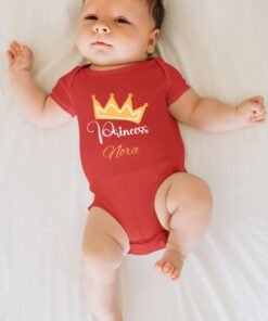 Personalized baby romper with 'Princess' design and custom name, perfect for a unique and adorable baby outfit.