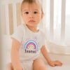 Personalized baby romper with 'Cute Rainbow' design and custom name, perfect for a unique and adorable infant onesie. Soft, colorful, and comfy for your little one.