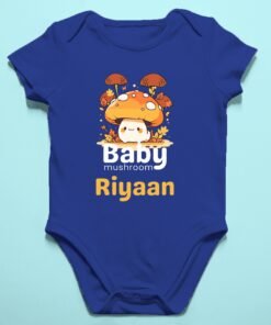 Personalized baby romper with 'Baby Mushroom' design and custom name, perfect for a unique and adorable infant onesie. Soft, cozy, and ideal for your little one."