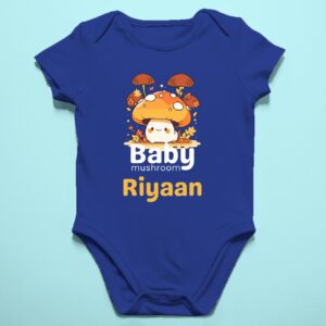 Personalized baby romper with 'Baby Mushroom' design and custom name, perfect for a unique and adorable infant onesie. Soft, cozy, and ideal for your little one."