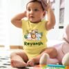 Personalized baby romper with 'Animal Theme' design and custom name, perfect for a unique and adorable infant onesie. Soft, comfy, and great for your little adventurer.