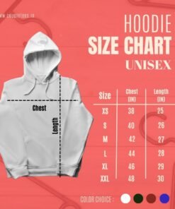 Size chart for personalized couple hoodies showing unisex sizes from S to 2XL.
