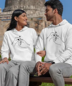 Customized Couple Hoodies with Custom Names and Holding Hands Design – Matching His & Hers Sweatshirts, perfect for personalized couple outfits and romantic matching apparel.