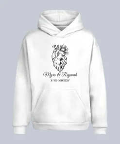 Personalized Couple Matching Hoodie with Anatomical Heart Sketch, Custom Names & Wedding Date – Ideal Valentine's Day and Memorial Gift for couples.