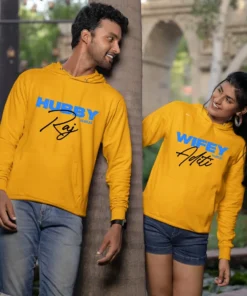 Wifey & Hubby Hoodies with Custom Names and Wedding Date – Personalized Couple Hoodies, Matching Mr. & Mrs. Sweatshirts, and Custom Name Hoodies for Couples, Perfect for Anniversary or Memorial Gifts.