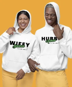 Personalized Wifey & Hubby Hoodies with Custom Names and Wedding Date – Matching Couple Jumpers, Perfect for Anniversaries and Special Occasions