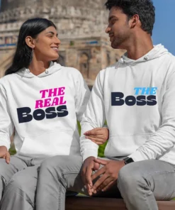 Customized Couple Hoodies - The Boss & The Real Boss Hoodies, Matching Couple Hoodies for Valentine's Day, Personalized Couple Sweatshirts, Real Boss Couple Hoodies, Custom Matching Hoodies for Couples, Couples Valentine's Day Clothing, Personalized Couples Apparel