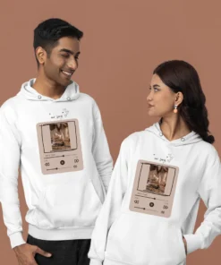 Custom Album Cover Photo Hoodie featuring personalized couple design, perfect for matching sweaters or Valentine's Day gifts. Shop Personalized Couple Hoodies, Custom Photo Hoodies Online, and Couple Hoodies with Custom Photos for a unique and romantic touch. Ideal as Custom Valentine's Day Hoodies for him and her.