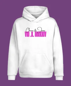 Matching Custom Hoodies featuring personalized Roman numerals and custom names, perfect for couples celebrating their wedding date or anniversary. Shop custom hoodies for couples online, designed as thoughtful and stylish gifts for special occasions.