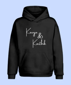 Personalised Matching Couple Hoodies featuring His and Hers names and initials, perfect for anniversaries or as a unique relationship gift. Stylish and unisex design for couples.