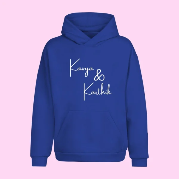 Personalised Matching Couple Hoodies featuring His and Hers names and initials, perfect for anniversaries or as a unique relationship gift. Stylish and unisex design for couples.