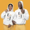 Personalized couple hoodies featuring initials and names, ideal Valentine's Day and anniversary gifts for him and her.