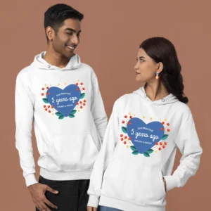 Personalized couple hoodies with custom names, perfect for just married couples – ideal Valentine's Day gifts for couple and anniversary celebrations.