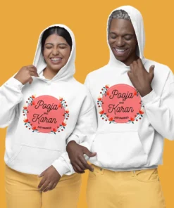 Personalized couple hoodies with custom names and wedding year, perfect Valentine's Day gifts for couple, custom couple gifts, and custom hoodies for couple.