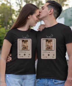 Custom Album Design T-Shirt featuring a Personalized Couple Photo and Single Portrait from a photo. A unique Custom T-Shirt with Photo, perfect for couples and special occasions.