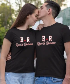 Personalized Couple T-Shirts featuring custom names, perfect for Valentine's Day, prewedding photoshoots, and anniversary gifts. Stylish Custom Couple T-Shirts for special occasions.