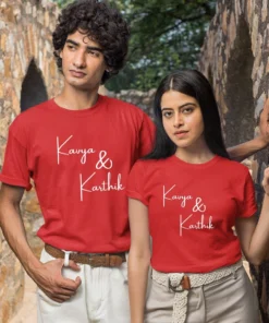Custom Name Couple T-Shirts – Personalized Matching Couple T-Shirts for Valentine's Day and Anniversaries, featuring custom names for a unique and meaningful gift.