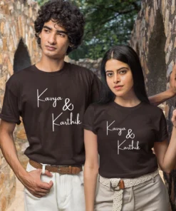 Custom Name Couple T-Shirts – Personalized Matching Couple T-Shirts for Valentine's Day and Anniversaries, featuring custom names for a unique and meaningful gift.