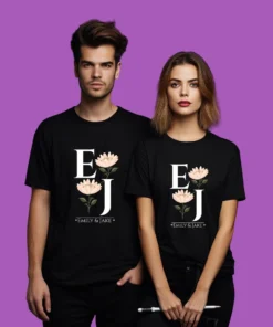 Personalised Custom Couple Initial & Name T-Shirts, perfect for Valentine's Day and anniversary gifts for couples. Custom Couple Valentine's Day T-shirts and Personalised Couple T-shirts for a unique and meaningful gift