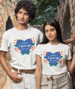 Customized couple t-shirts with custom names, perfect for pre-wedding photoshoots, anniversary gifts, and special celebrations. Ideal for couples celebrating milestones, brides and grooms, newlyweds, and those on vacations or getaways.