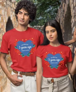 Customized couple t-shirts with custom names, perfect for pre-wedding photoshoots, anniversary gifts, and special celebrations. Ideal for couples celebrating milestones, brides and grooms, newlyweds, and those on vacations or getaways.