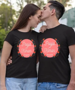 Customized couple t-shirts with custom names, perfect for couples celebrating milestones, brides and grooms, newlyweds, gift-givers, and couples on vacations or getaways. Ideal for special occasions and celebrations