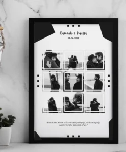 Custom Couples Anniversary Frame – Personalized Gift for Him & Her – Unique Home Decor – 5 Picture Collage with Black and White Effect, Featuring Couple's Names and Wedding Date